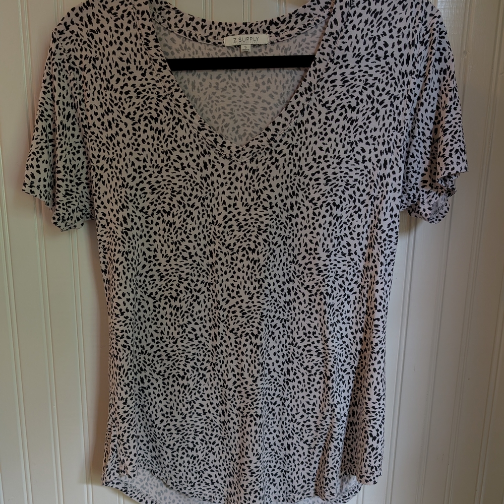 Z Supply Black and Beige Animal Print Short Sleeve Tee